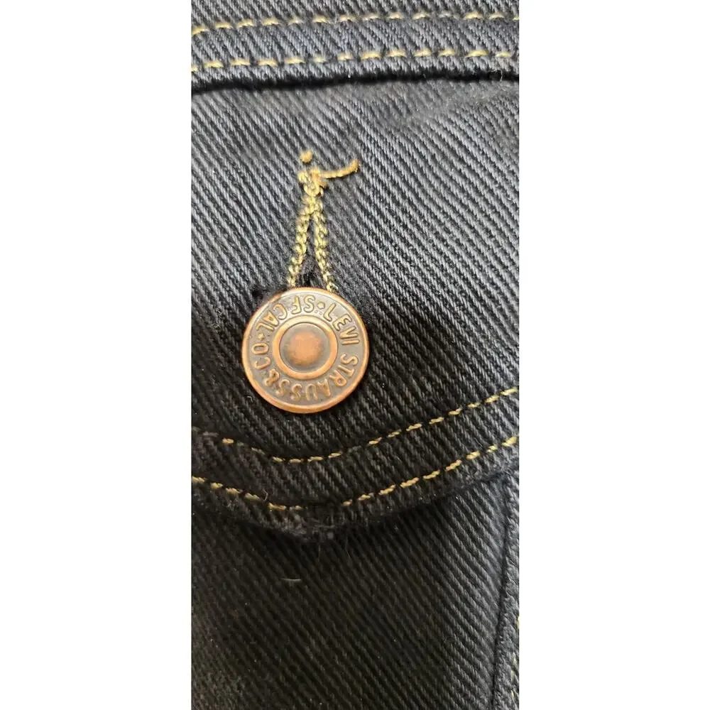 Vintage Levis Mens Black Denim Trucker Flannel Lining‎ No Size Tag SEE PICS!!!